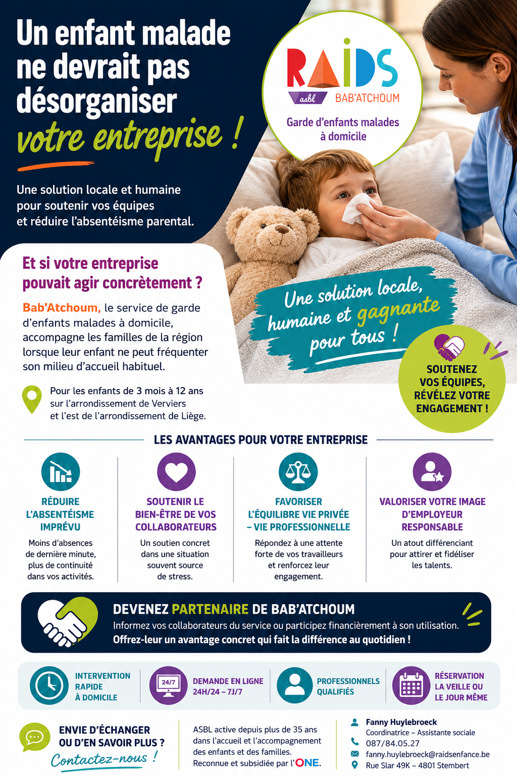 Garde d&rsquo;enfant malade dans l&rsquo;arrondissement de Verviers : Bab&rsquo;Atchoum, la solution locale pour réduire l&rsquo;absentéisme en entreprise